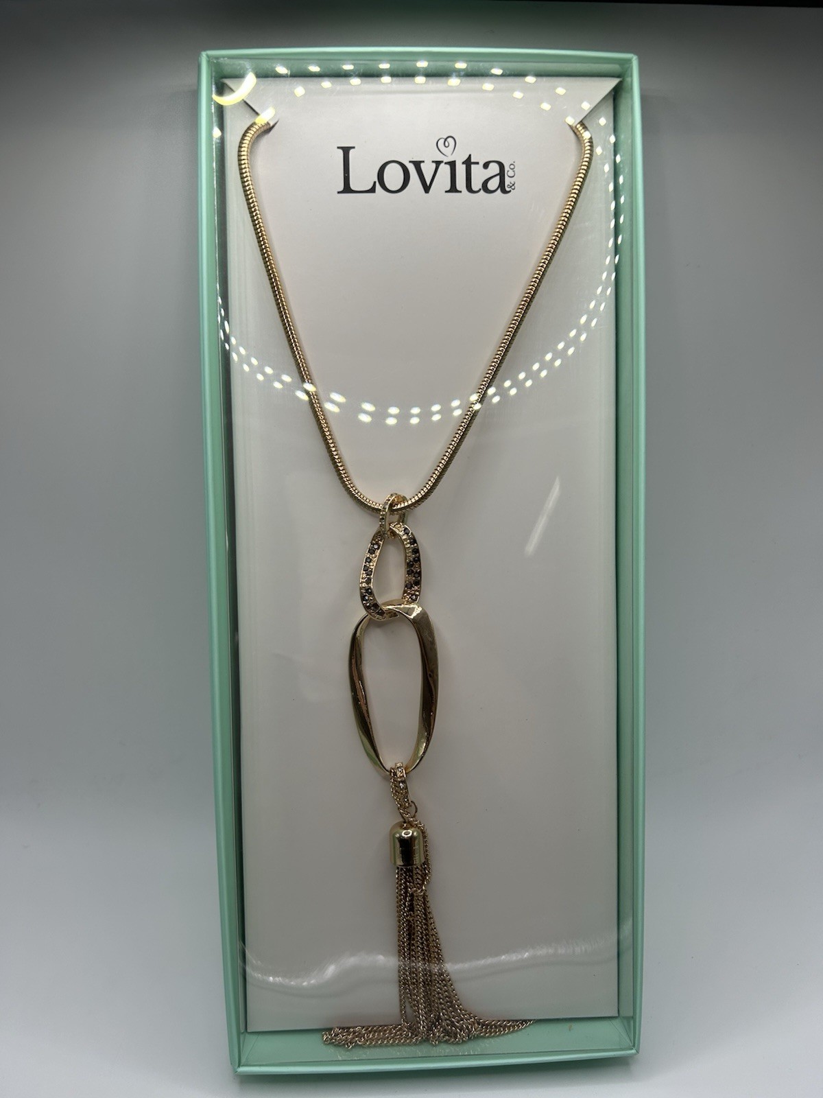Lovita & Co. Gold Color Thick Long Chain Oval Hoop & Tassel Necklace