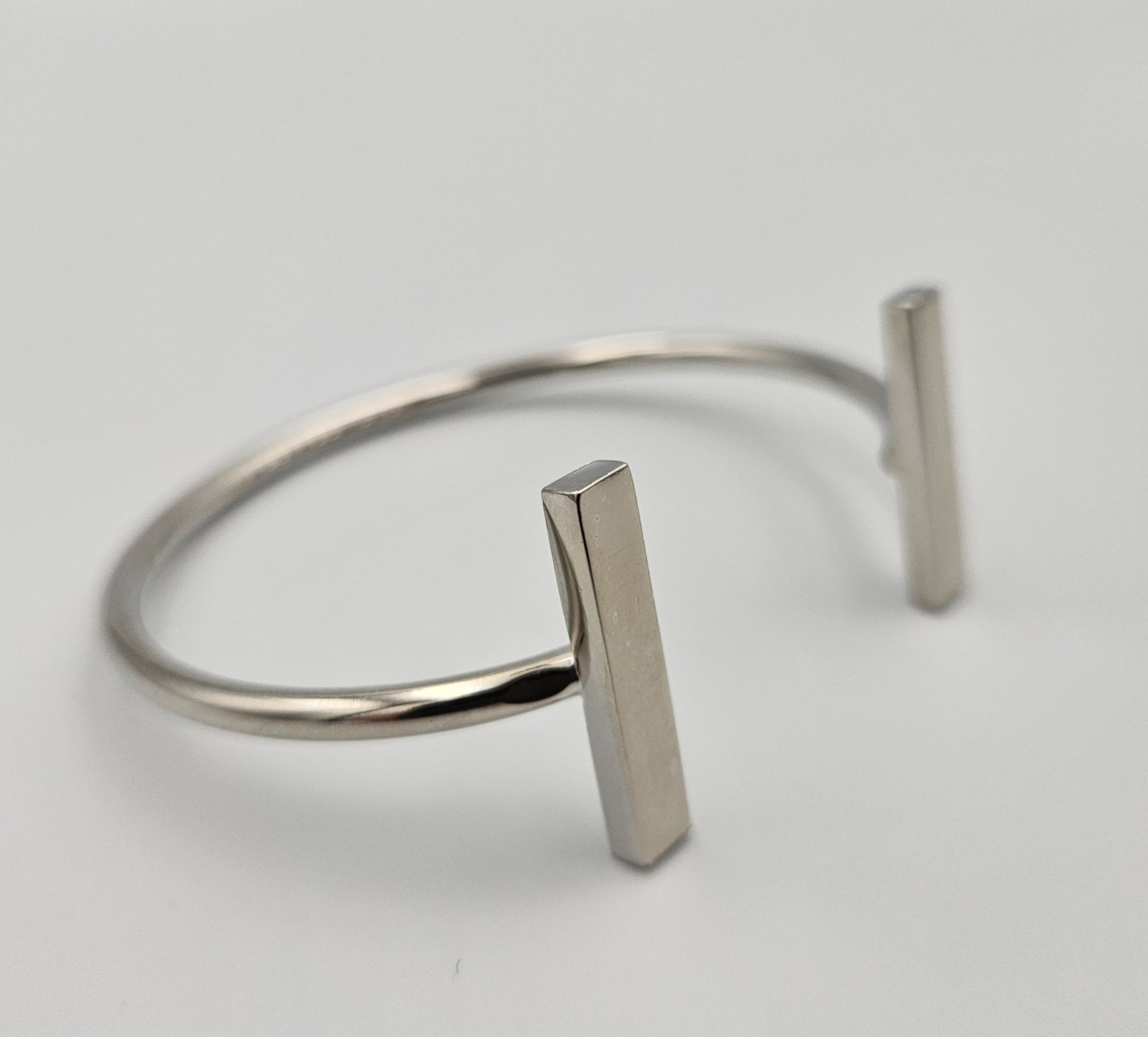 French Connection Bar End Open Cuff Bracelet Silver Tone Modern Minimalist