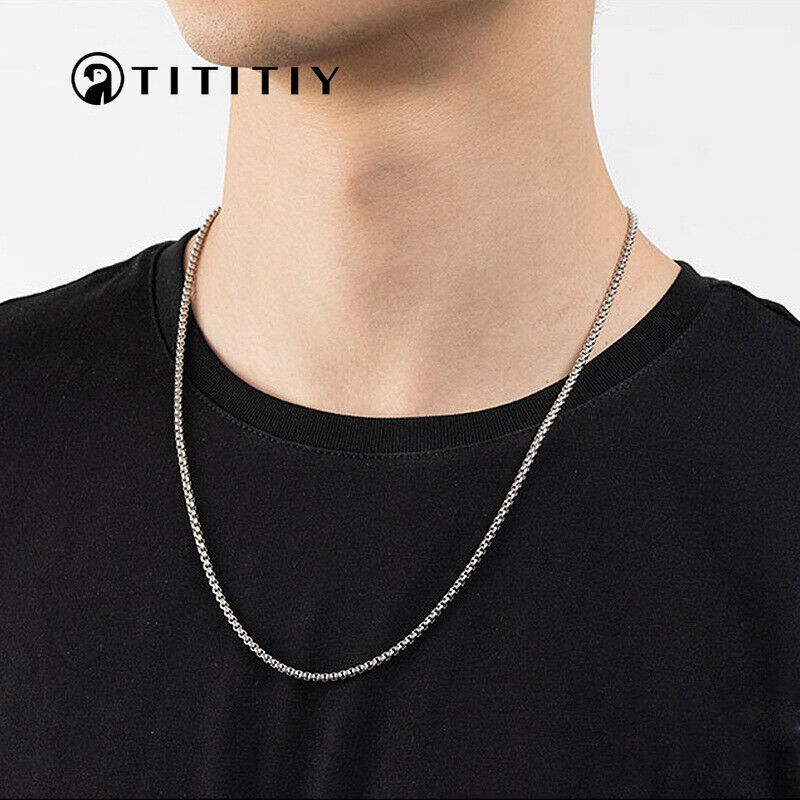 New Pure Titanium 3mm Square Rolo Box Chain Unisex Necklace Anti-allergy 22 inch