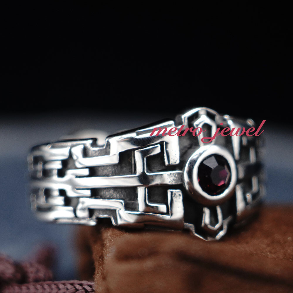 JXC Unisex Mens Womens Amethyst Statement Band Ring Size 7 8 9 10 11 12 13 14 15
