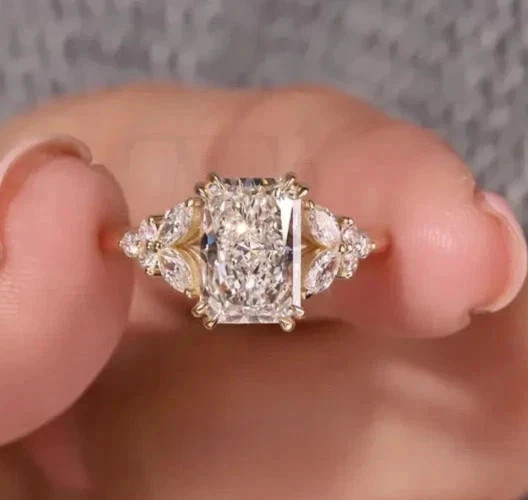 2.80Ct IGI Radiant F-VS1 Lab Grown Diamond Women Engagement Ring 14K Yellow Gold