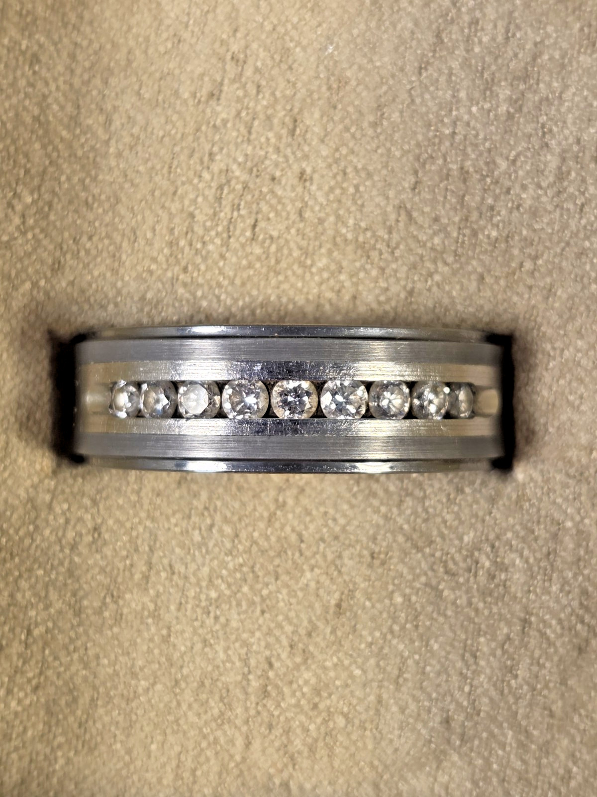 Men’s TRITON Channel-Set Wedding Band CZ Accents Tungsten Carbide Sz 11