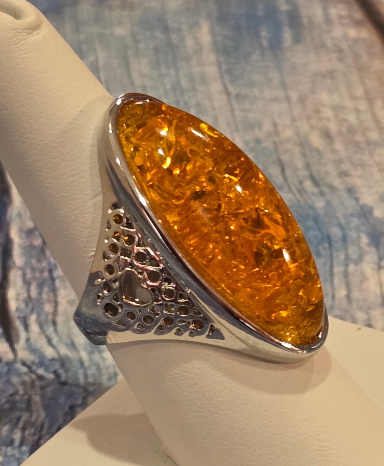 VINTAGE Ladies Silver Tone w/ Sparkle Yellow Cabuchon Gem Ring sz 7 and sz 8