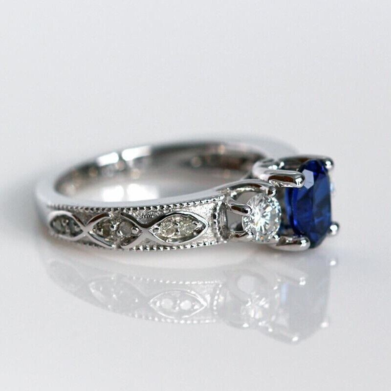 Silver Plated 1.9 Ct Simulated Sapphire Incredible Vintage Style Valentine Ring