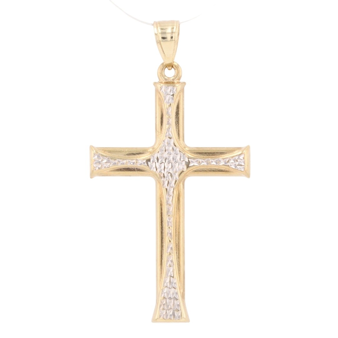 1.5″ Religious Diamond-Cut Cross Pendant No Chain 10k Multi-Tone 1.46 Grams