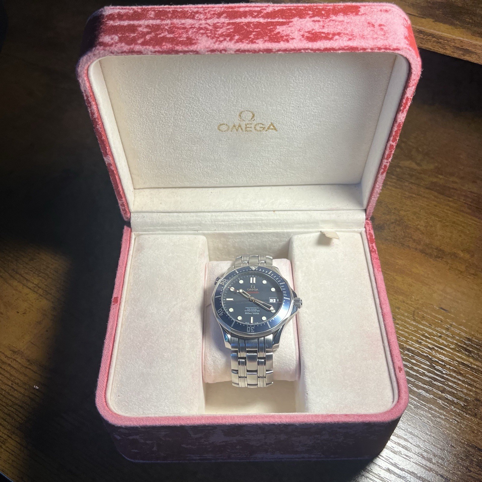 OMEGA Seamaster Co-Axial Chronometer 41mm Blue Wave Dial 300m Steel Box