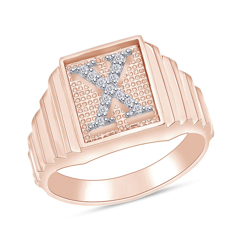 Natural Diamond Letter “X” Mens Wedding Ring Sterling Silver