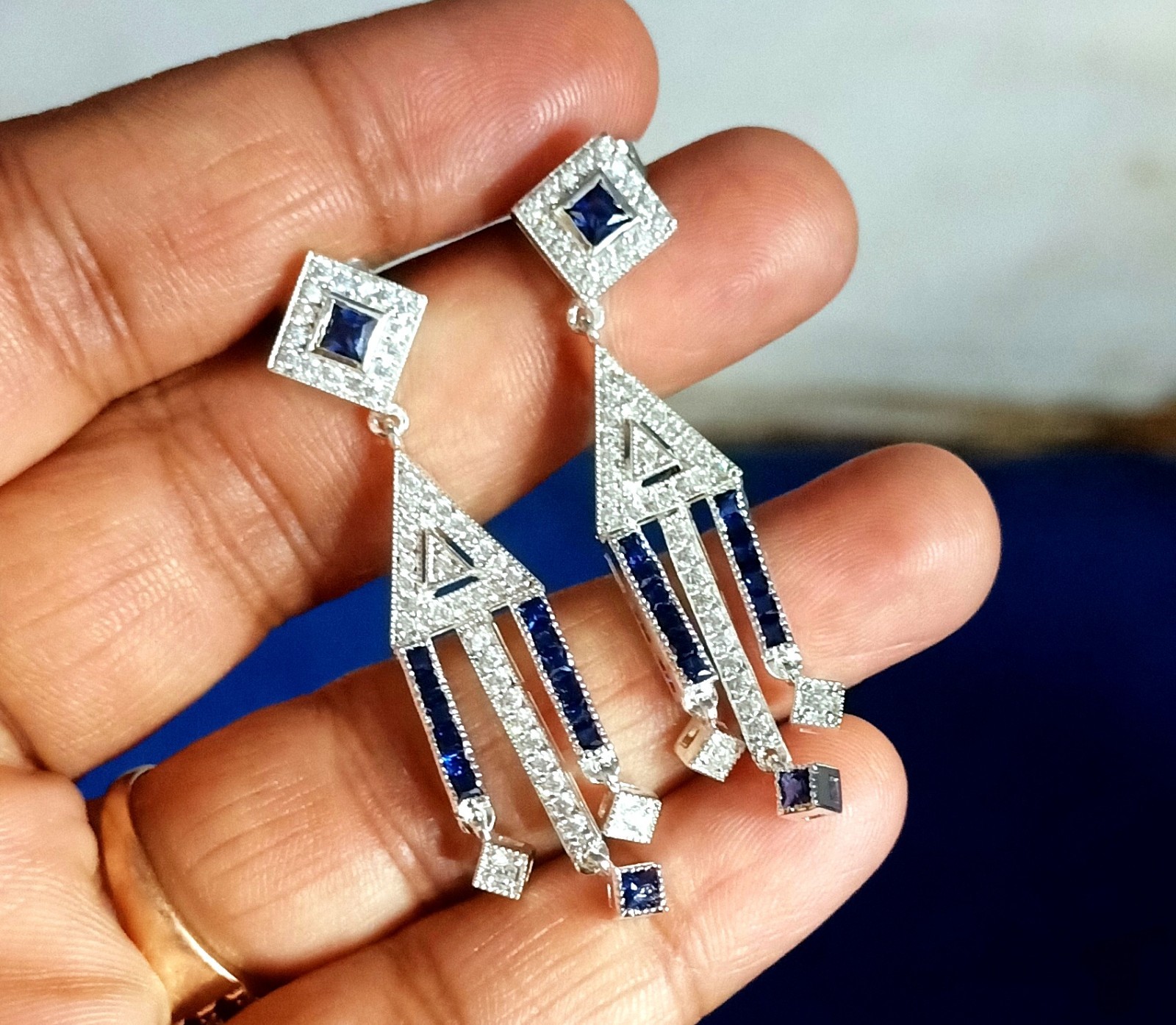 2Ct Lab Created Blue Sapphire Drop & Dangle Earrings 14K White Gold Plated