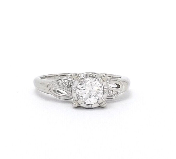 Palladium Round Natural Diamond Engagement Ring Illusion Set Vintage