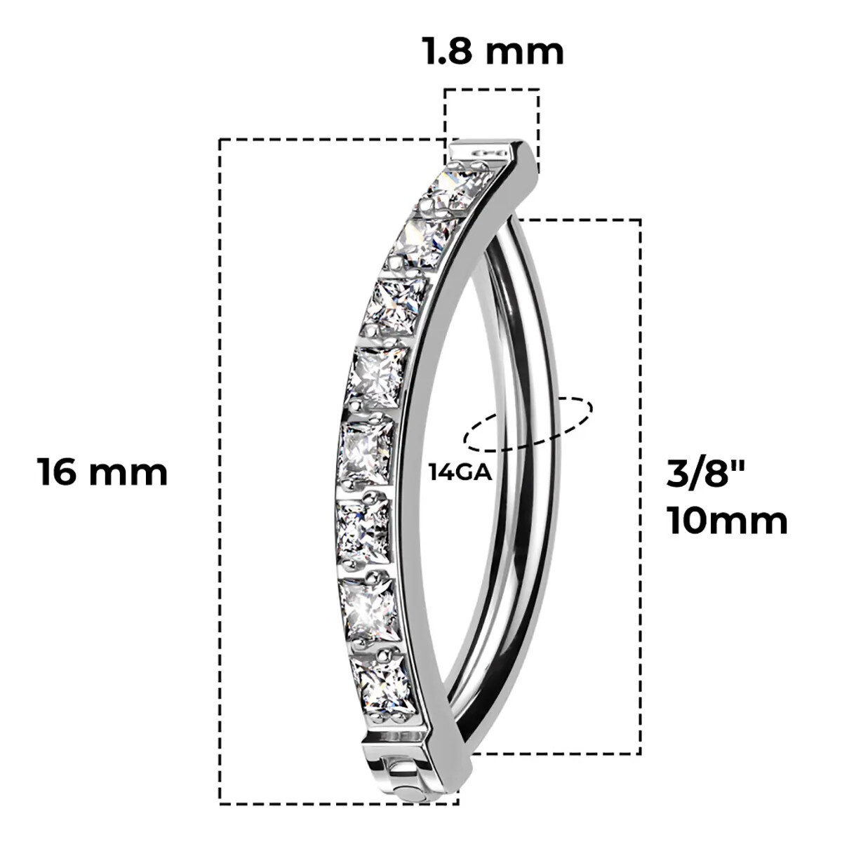 Clicker Belly Button Ring 14G Titanium Square CZ Top Reverse Hinged Navel Rings