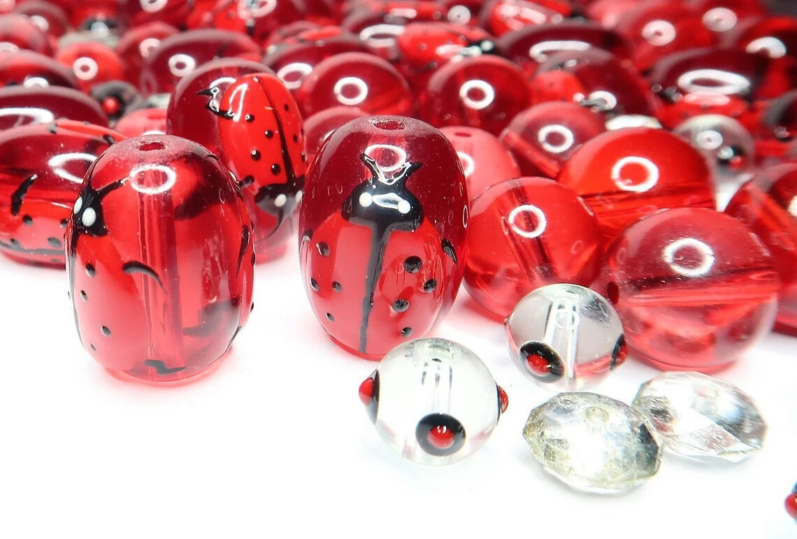 Ladybug Beads Glass Beads For Bracelet Making Garden Lucky 13mm RED Oval 20 pcs