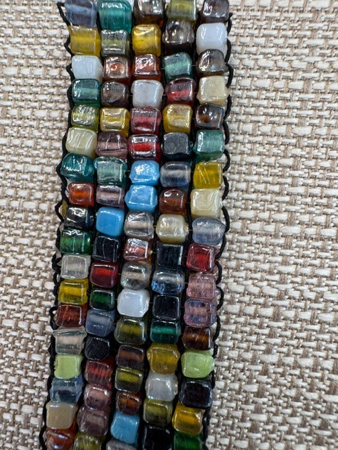 Multicolor Glass Bead 5 Wrap Bracelet Boho Artisan Woven Black Cord Stretch