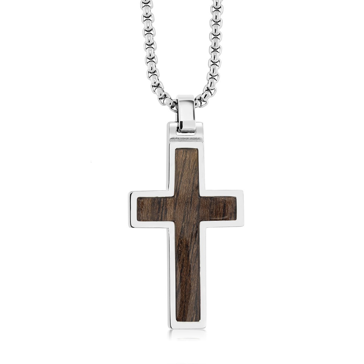 Cross Pendant Dark Walnut Inlay Tungsten Carbide SCRATCHPROOF Cross w/ Chain