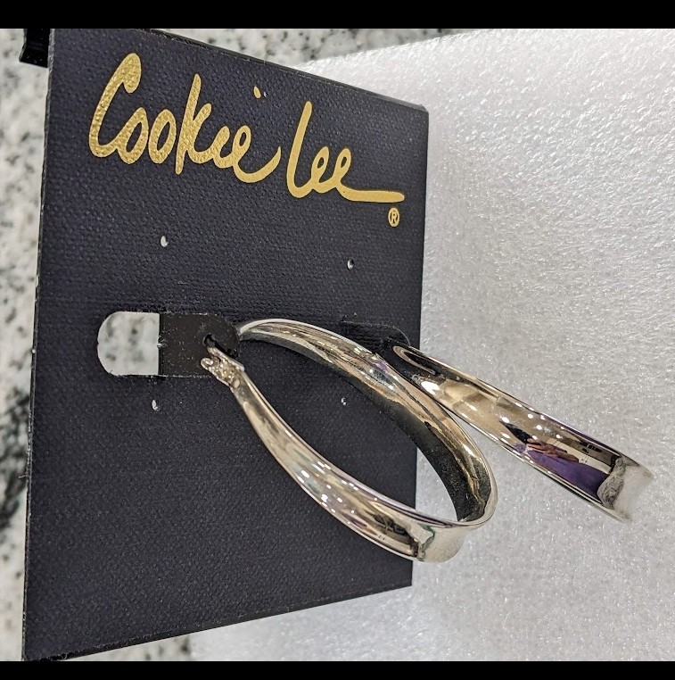 Cookie Lee silver tone contoured pierced hoop earrings FREE SHIPPING