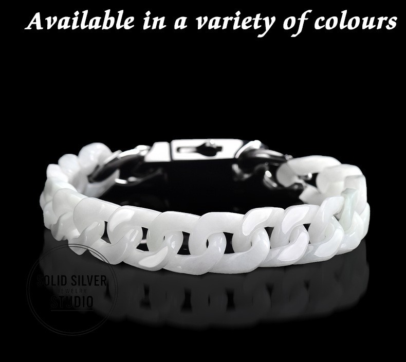 Natural Grade A Jadeite Cuban Link Chain Bracelet&Necklace Hip Hop Jade Jewelry