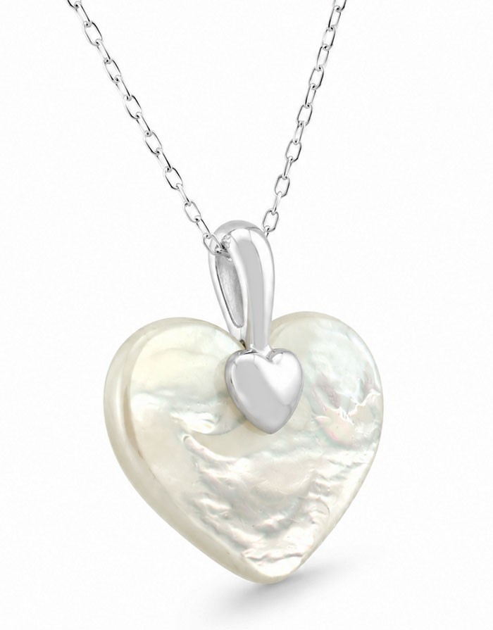 GENUINE ABALONE HEART PENDANT NECKLACE SOLID .925 STERLING SILVER – New With Tag