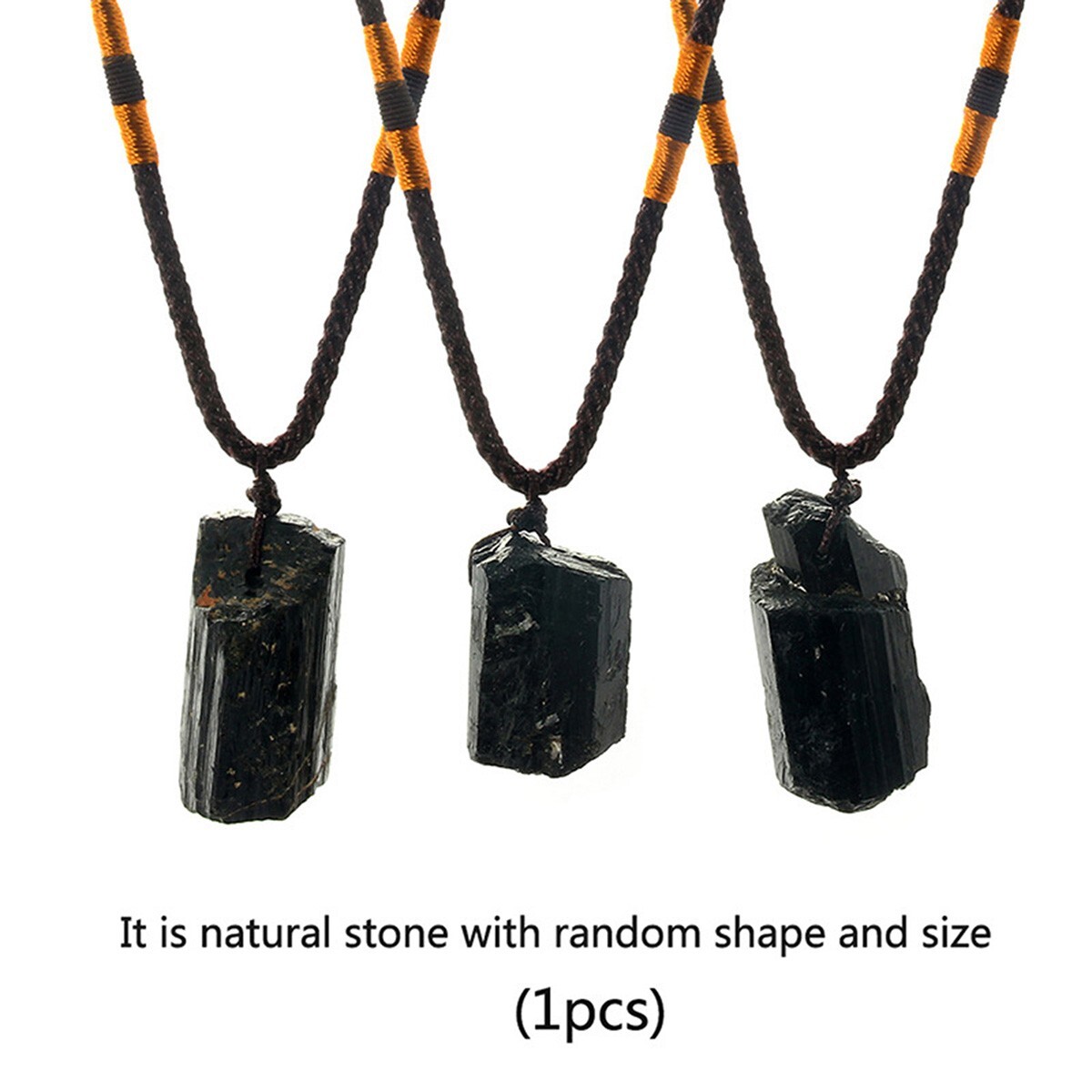 Natural Raw Black Tourmaline Stone Irregular Healing Crystal Pendant Necklace