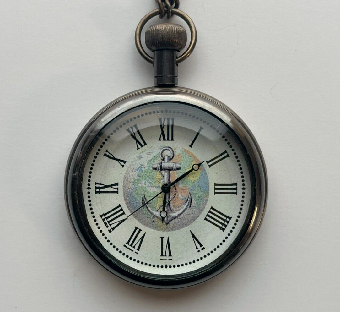 Pocket Watch Nautical Ocean Anchor World Map Vintage Antique Style Pocket Watch