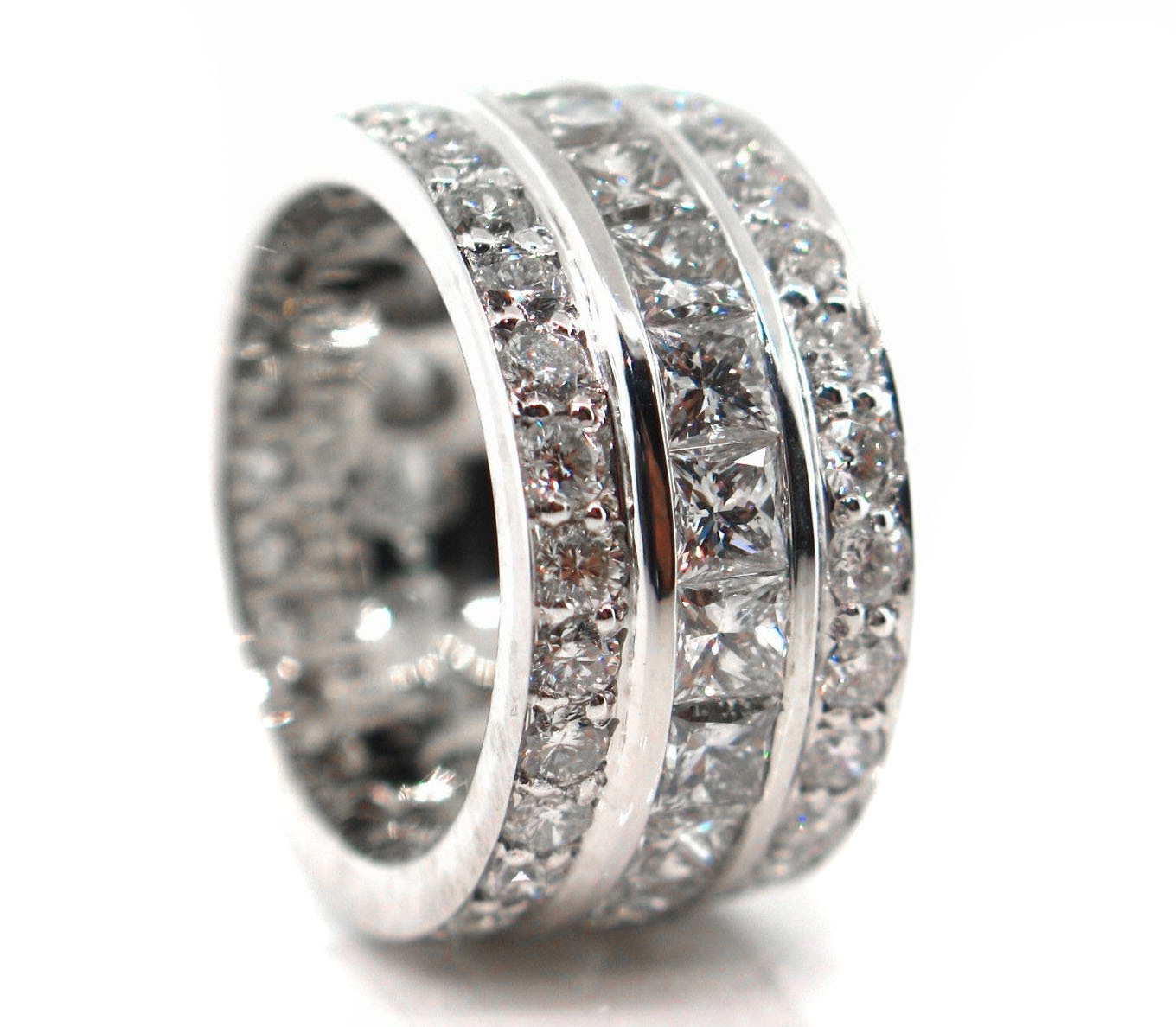 7.71 CT Natural Princess & Round Brilliant Diamond Eternity Band VS/G White Gold