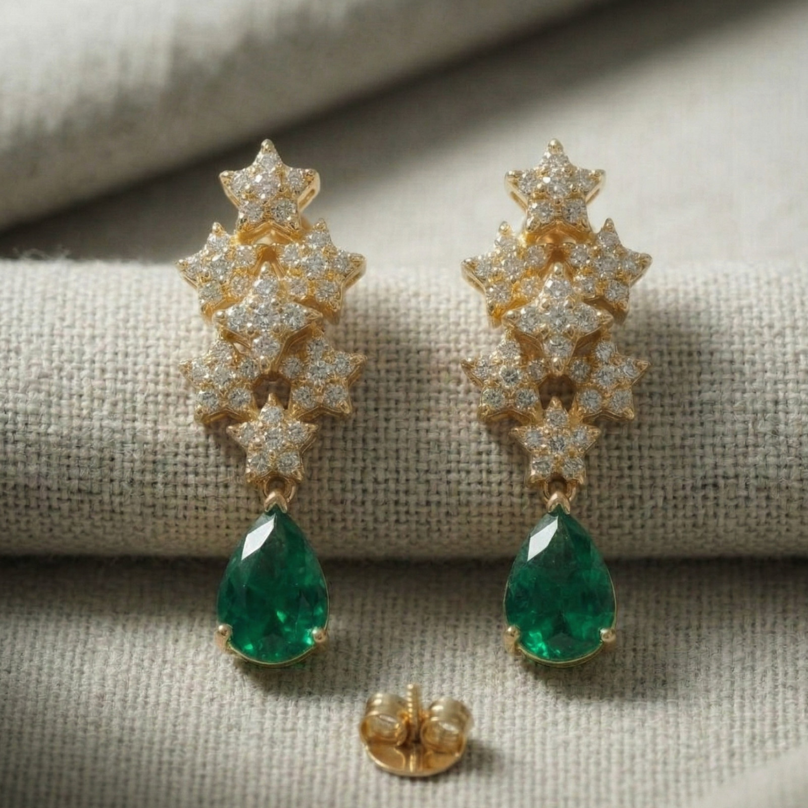 925 Silver Pear Cut Emerald & CZ Stone Drop Earring, Cluster Dangle Earrings