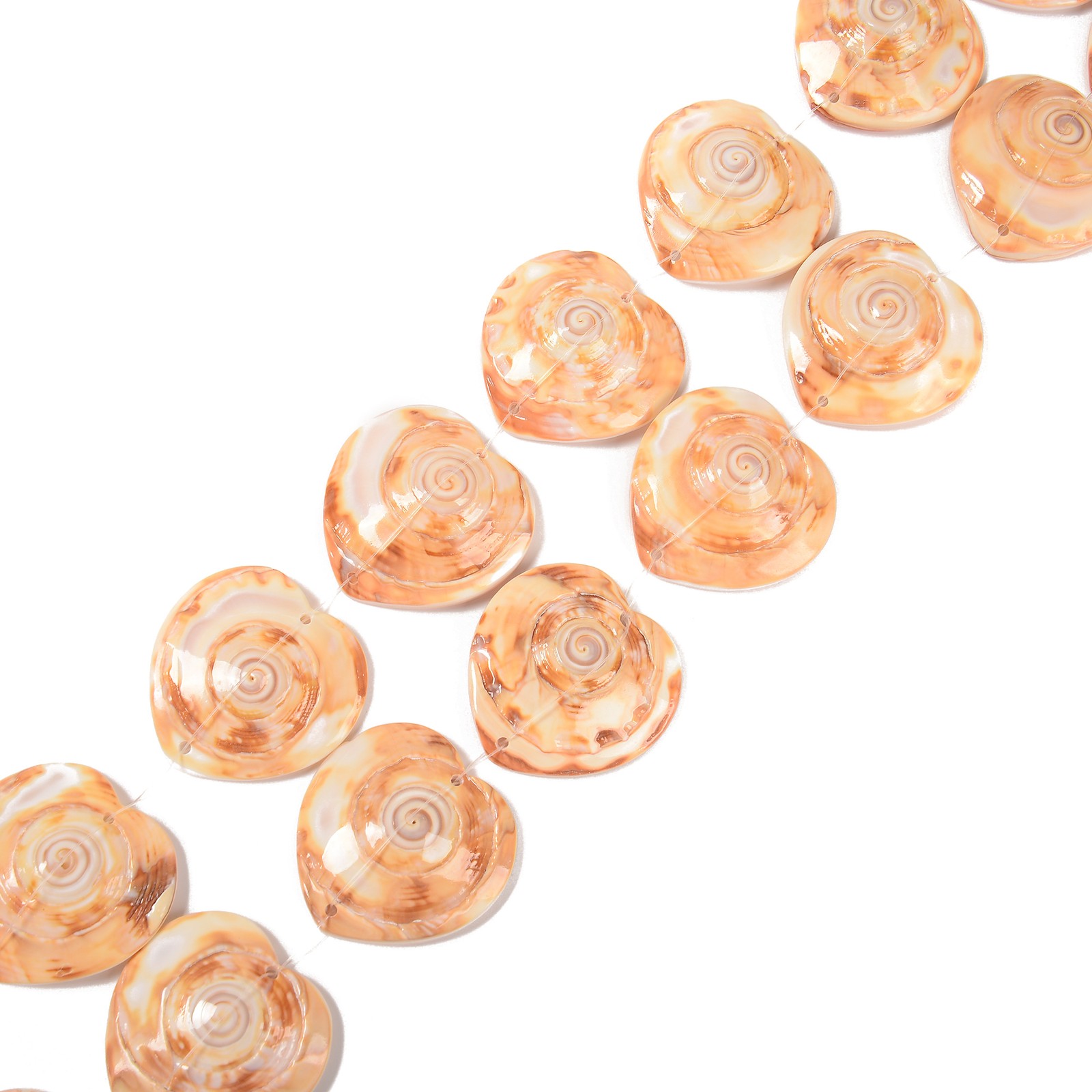 Natural Conch Sea Shell Heart Shape Beads with Double Holes 30mm 40mm 13″ Strand