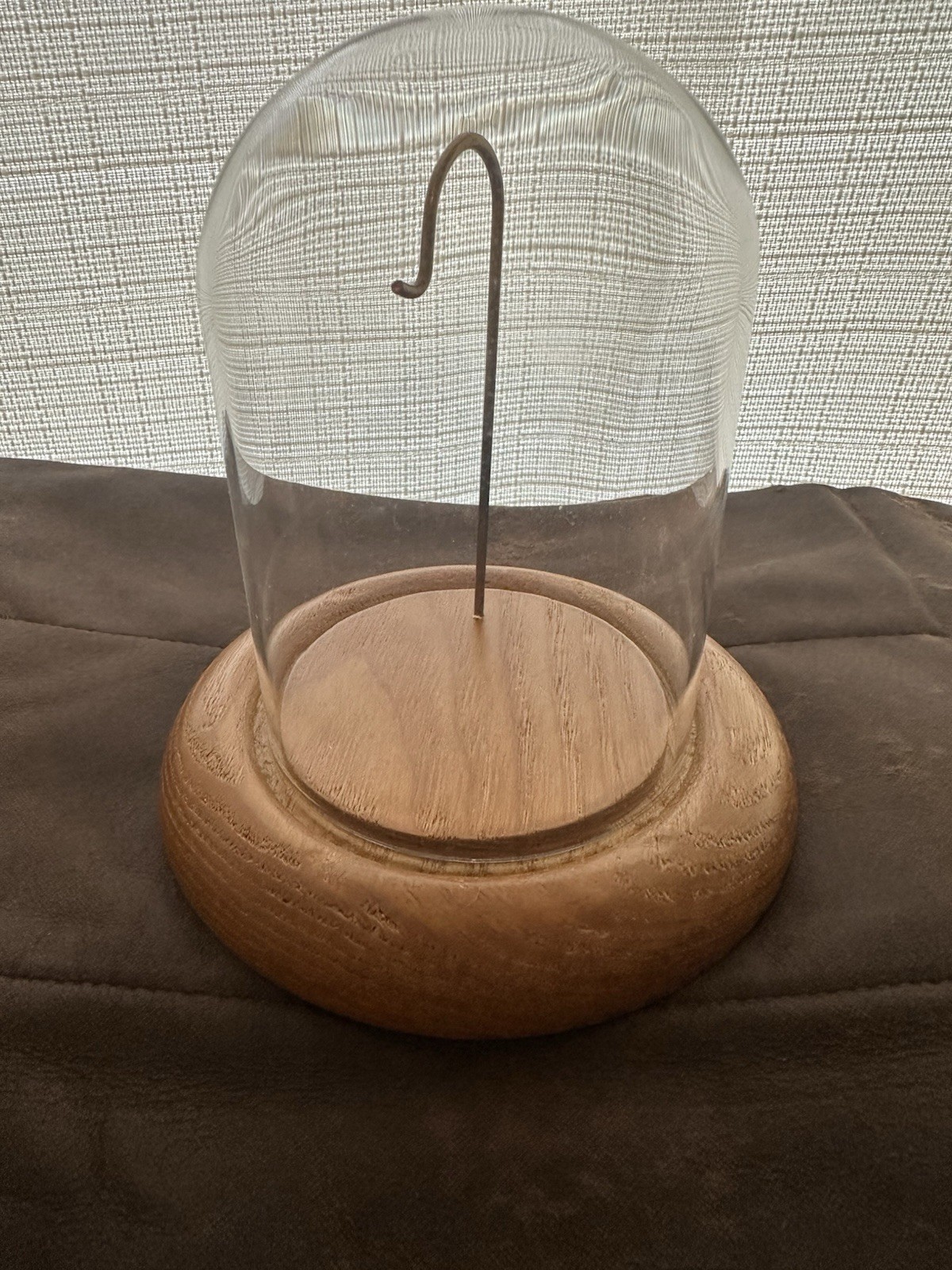 Vintage Clear Glass Dome Display w/ Hook for Pocket Watch Wood Base