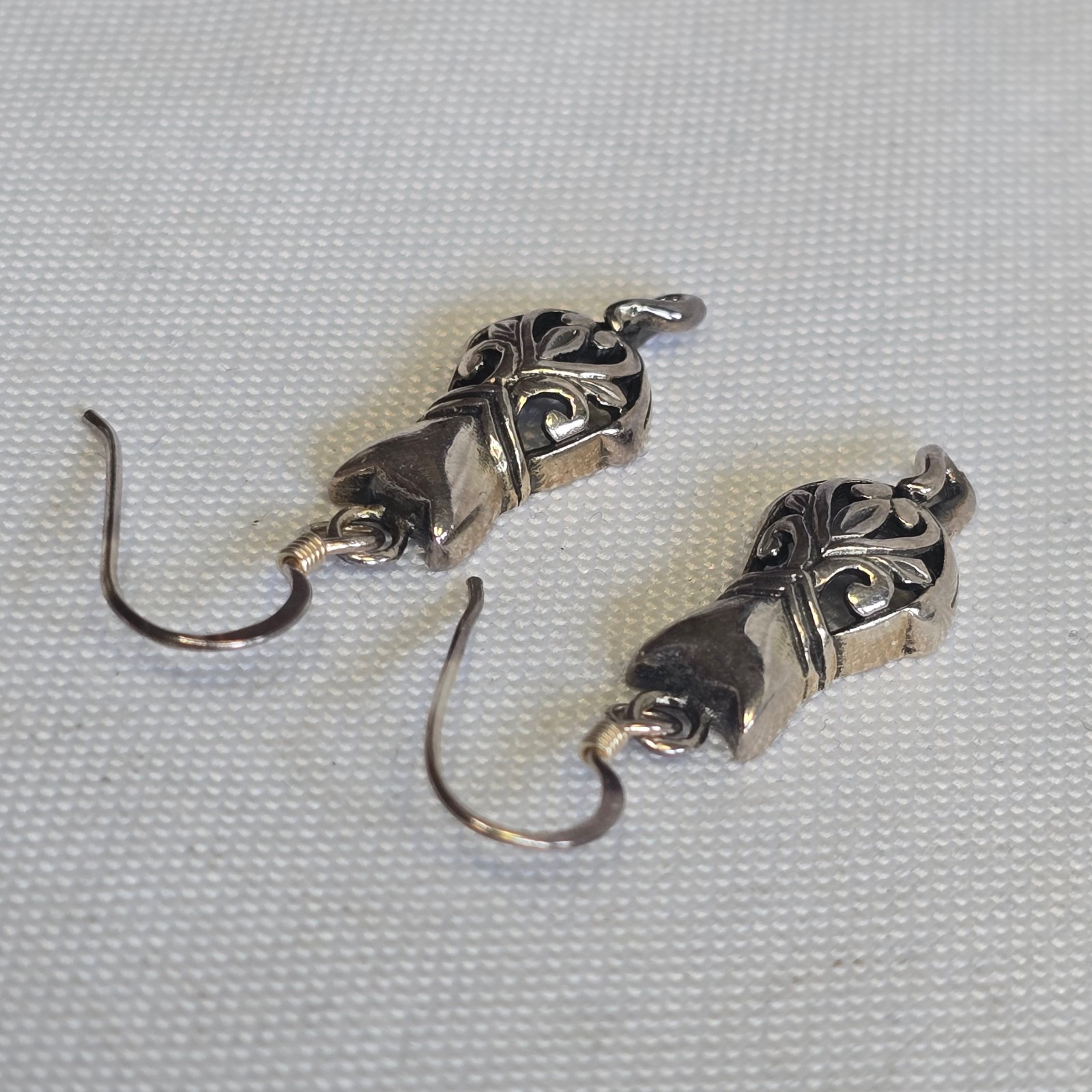 Sterling Silver Earrings 3.94g Fine Jewelry Figural Cat Dangle Hook