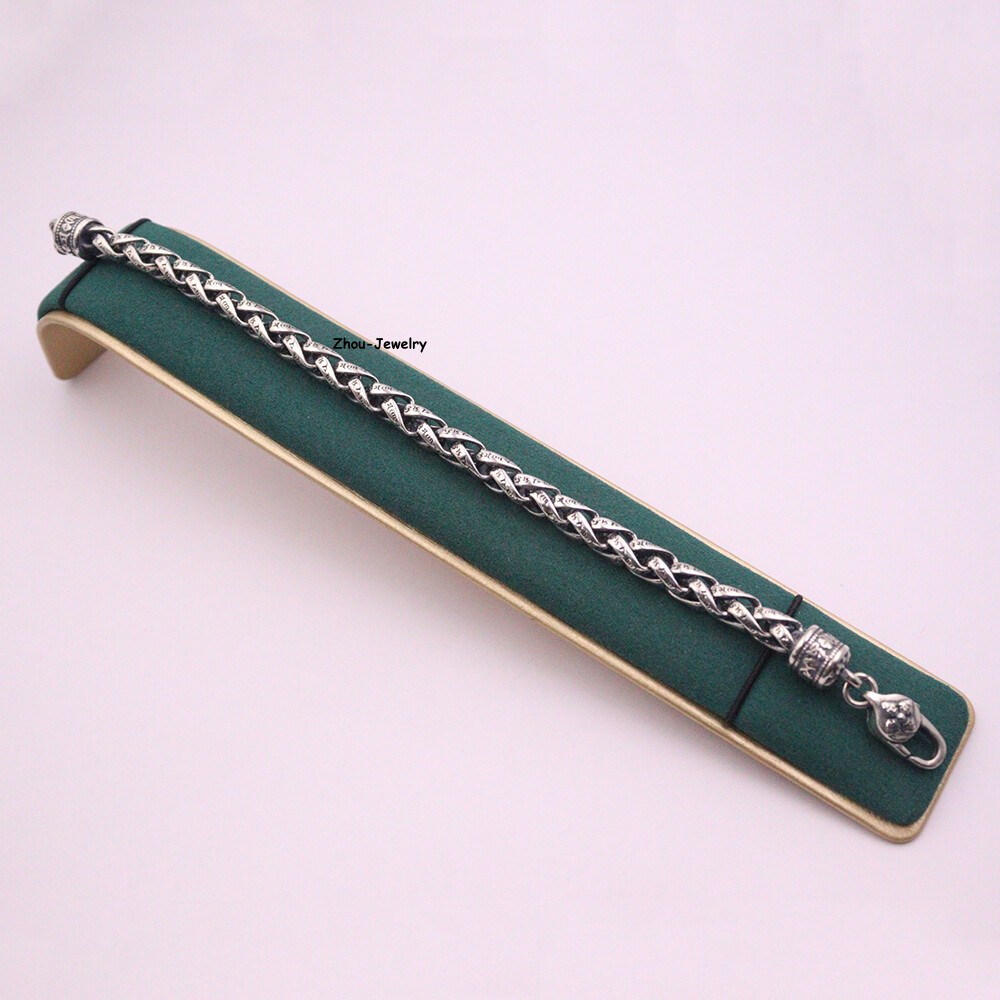 Solid S925 Sterling Silver Chain 6mm Cross Wheat Link Bracelet 34-35g 7.9inch