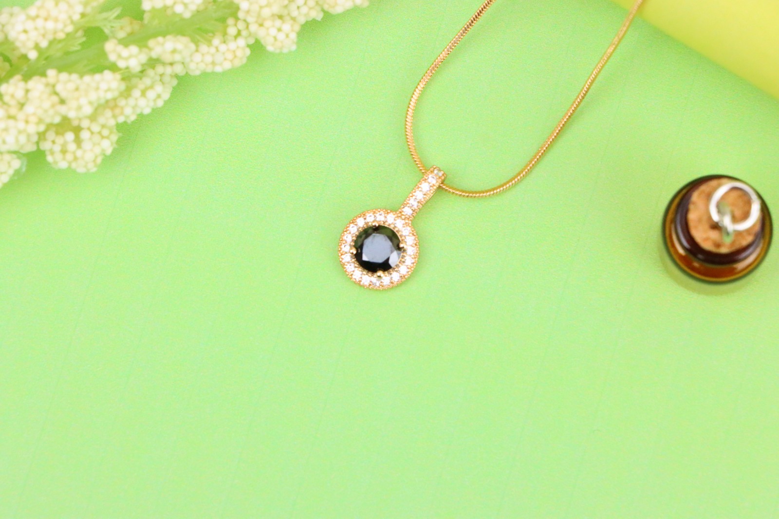 with Crystal Halo for Women, XPPT1740 Gold Plated Black Round Pendant
