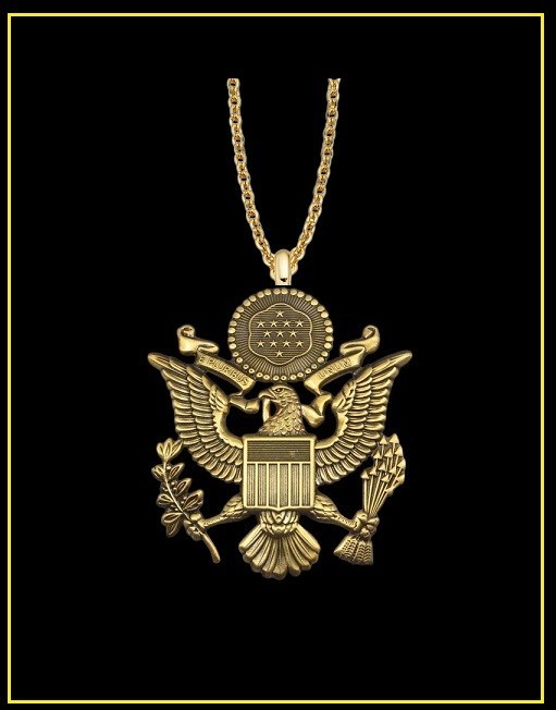 AMERICAN EAGLE Necklace – 2″ Coat of Arms Eagle – 24″ Gold Stainless Chain