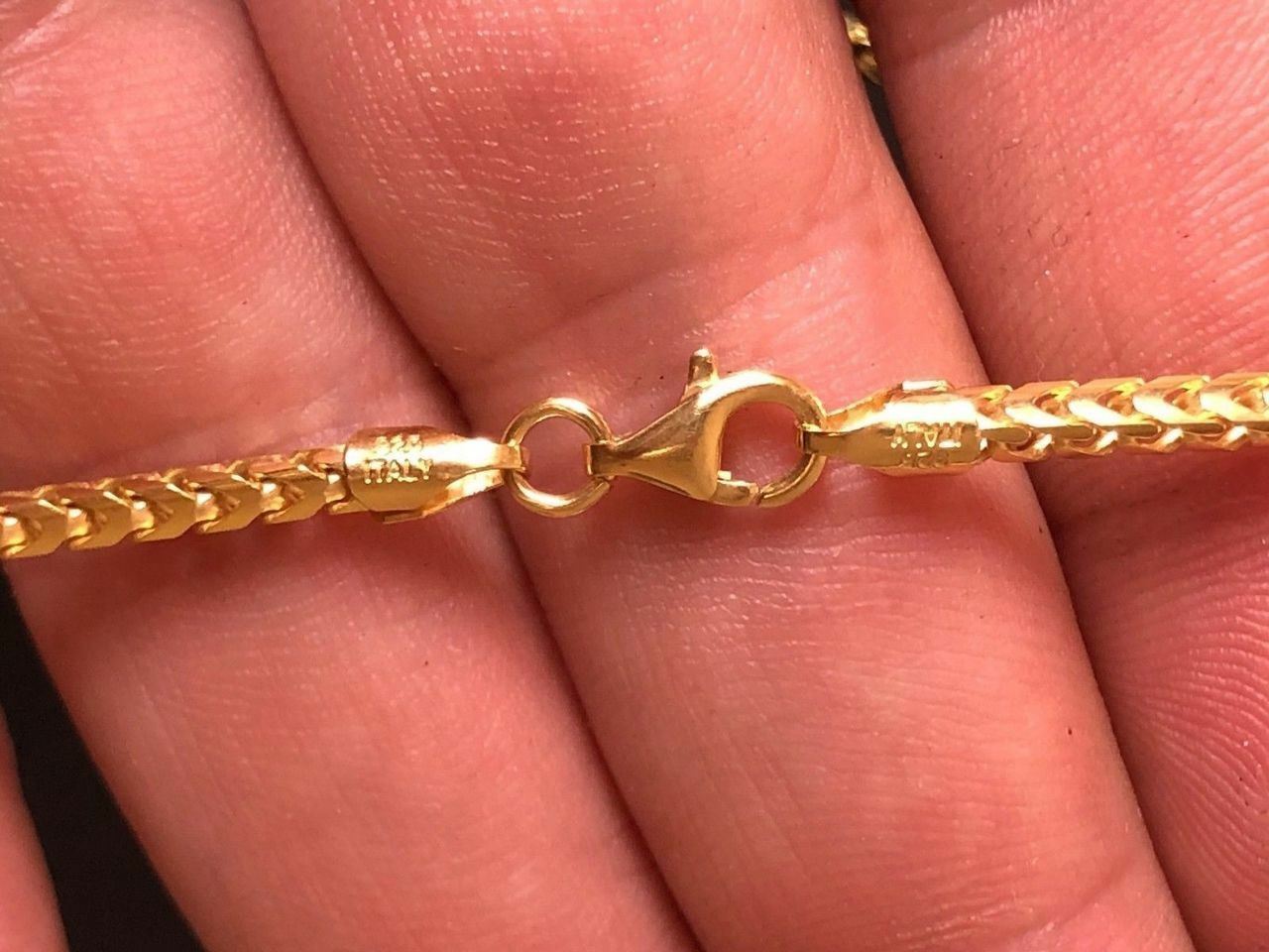 Cadena FRANCO para Hombre Plata De Ley 925 maciza Bañado en oro real de 14K 2MM