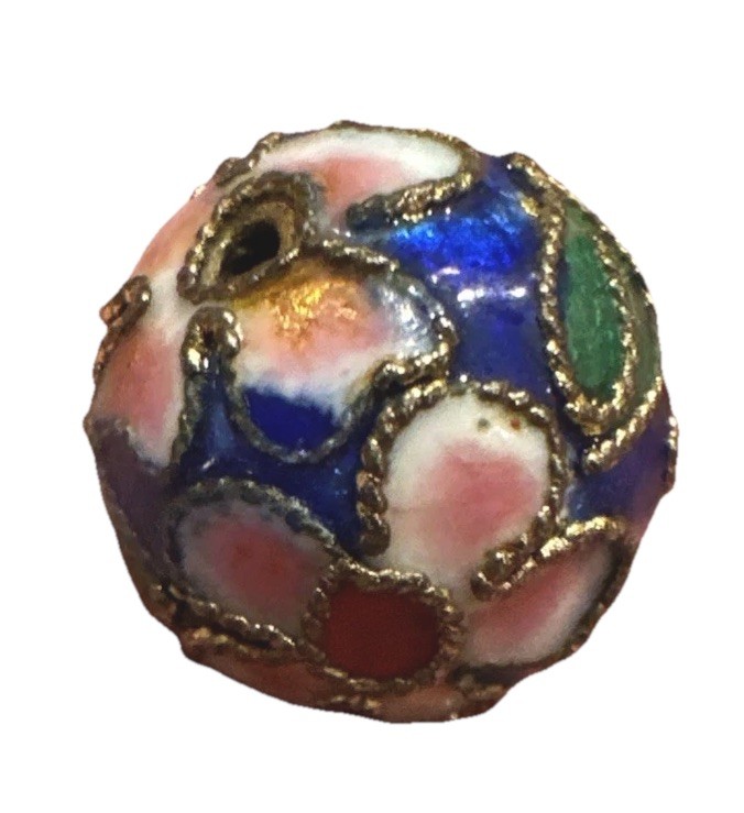 VTG Enamel Cloisonne Bead Lot Of 4 20mm & 10mm Approx. Floral Colorful Beads SEE