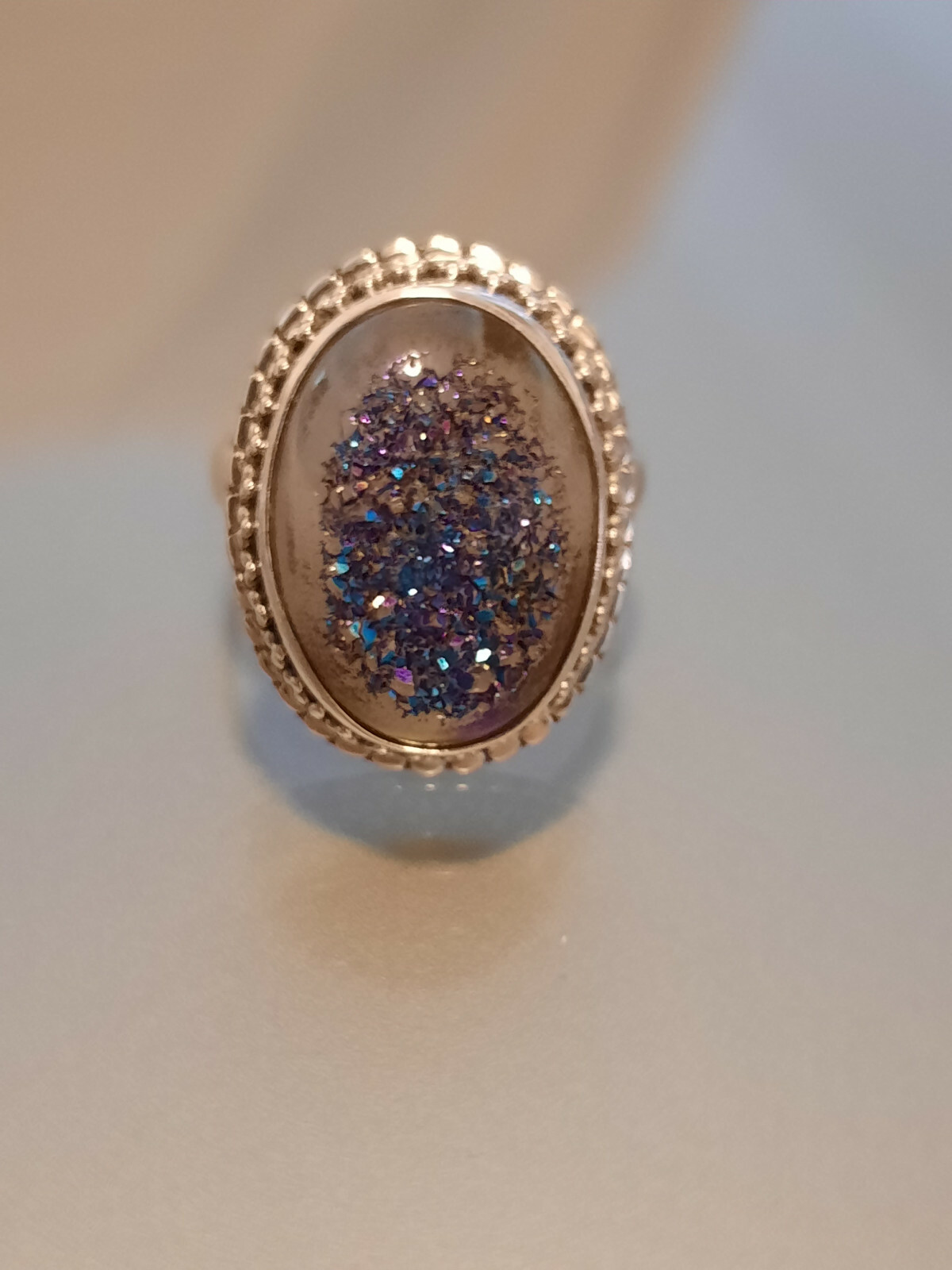 12.70 ctw Drusy Quartz Ring in Platinum Over Sterling Silver Size 6.25