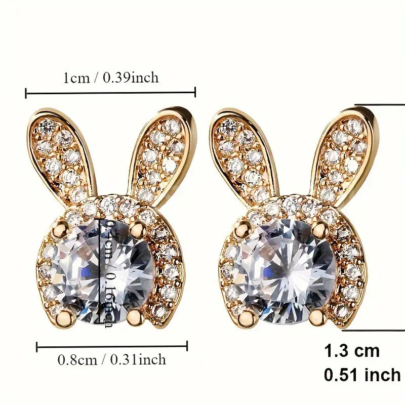 1ct Round Cut Moissanite Bunny Cat Halo Stud Earrings 14K Yellow Gold Plated