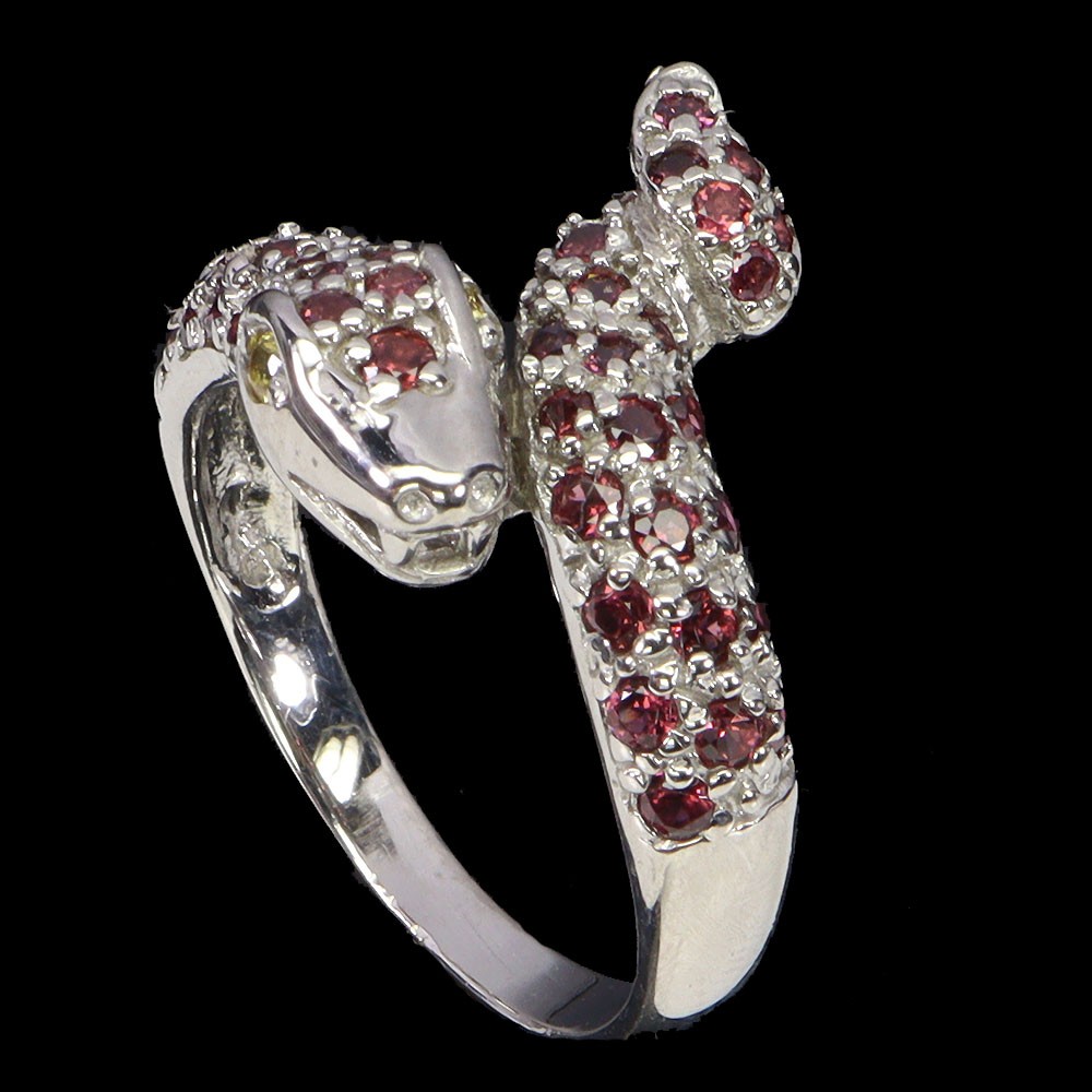 925 Sterling Silver Ring Round Sapphire Rhodolite Gemstone Cobra Jewelry Size 8.