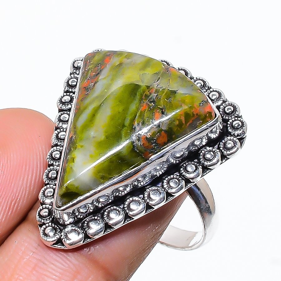 Unakite Gemstone Handmade 925 Sterling Silver Jewelry Ring Size 10 l699