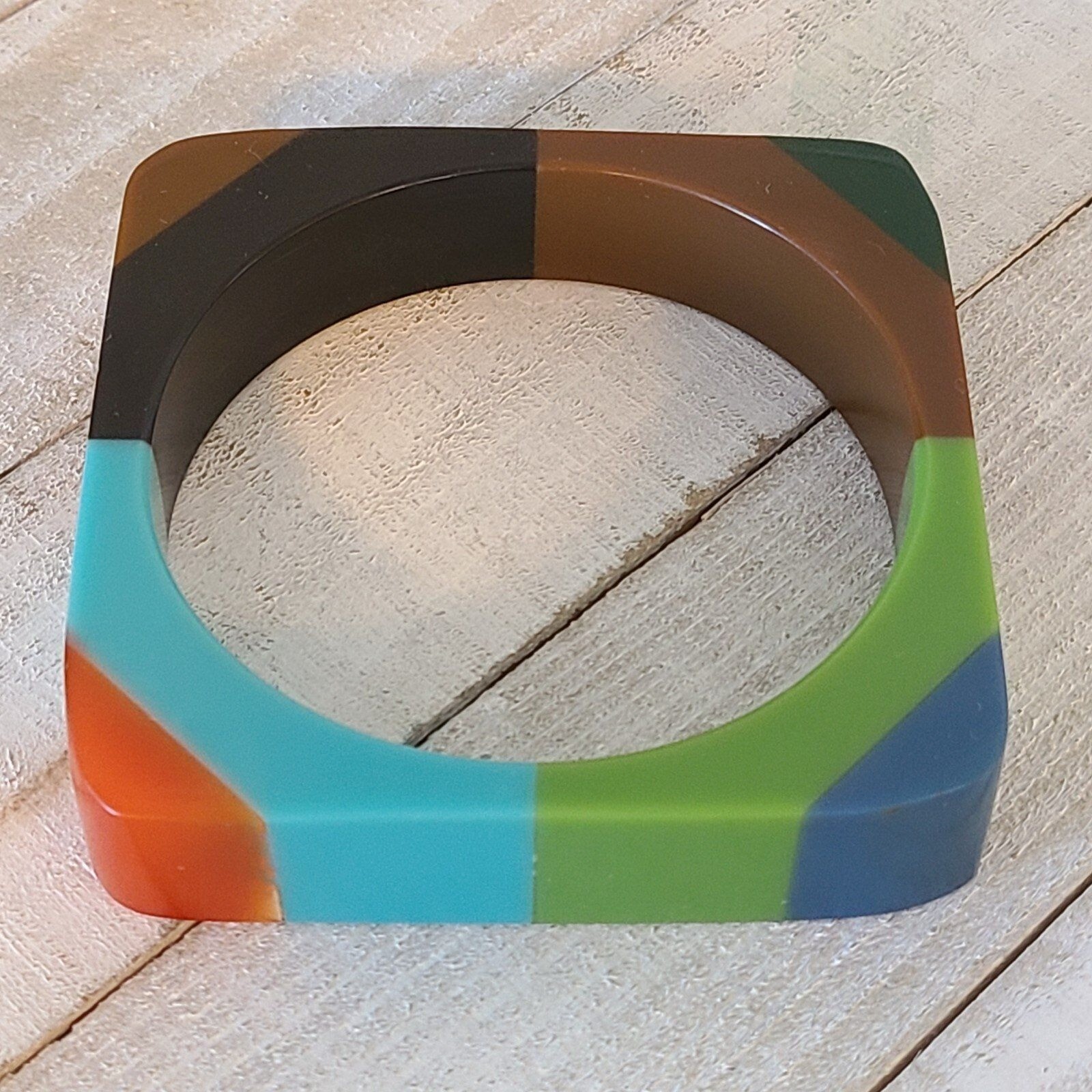 Vintage Lucite Square Bangle Bracelet Multicolor Acrylic