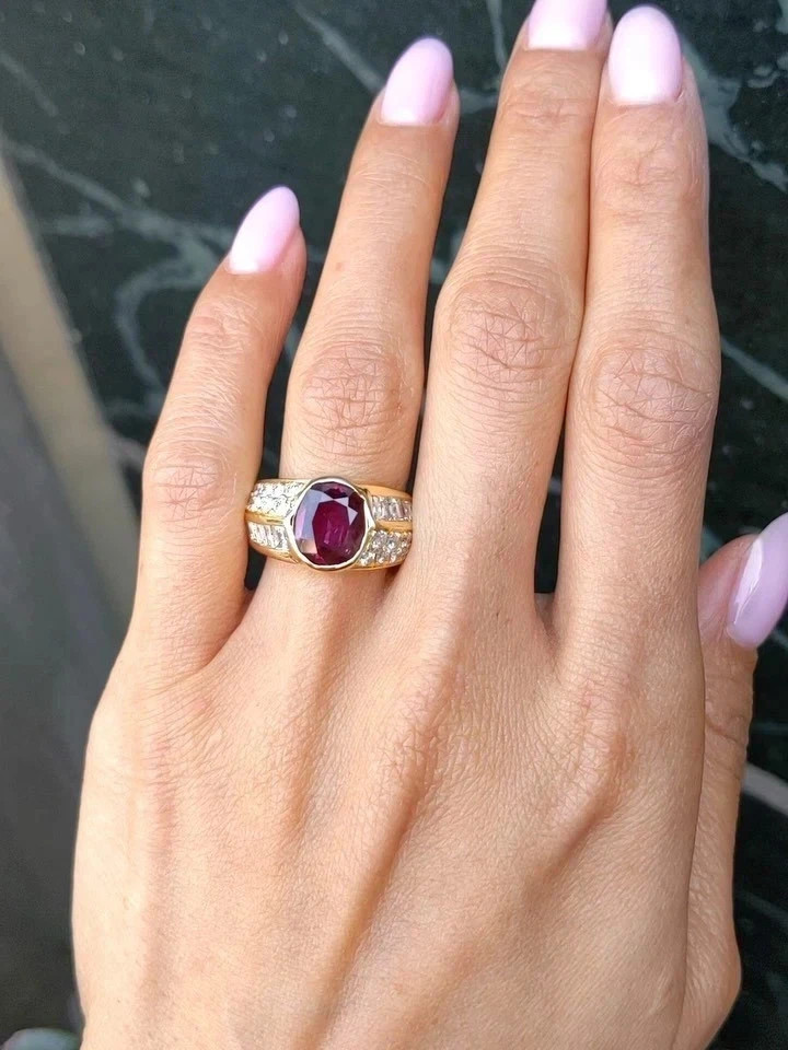 6.80 Ct Oval Cut Natural Ruby & Diamond Wedding Ring 14K Yellow Gold Size 7