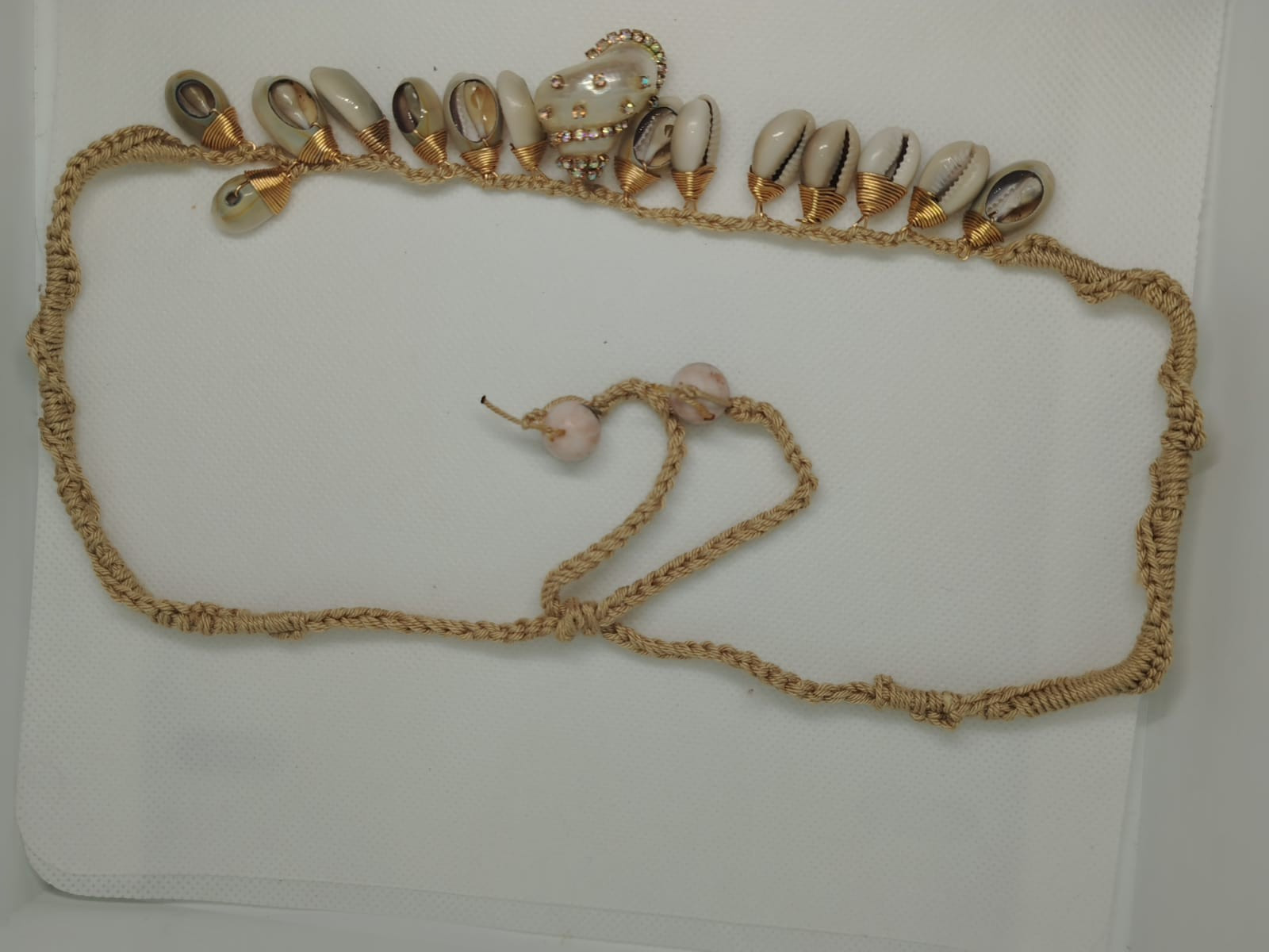 Stunning handmade crochet shell necklace Unique faux cowrie seashell boho beach