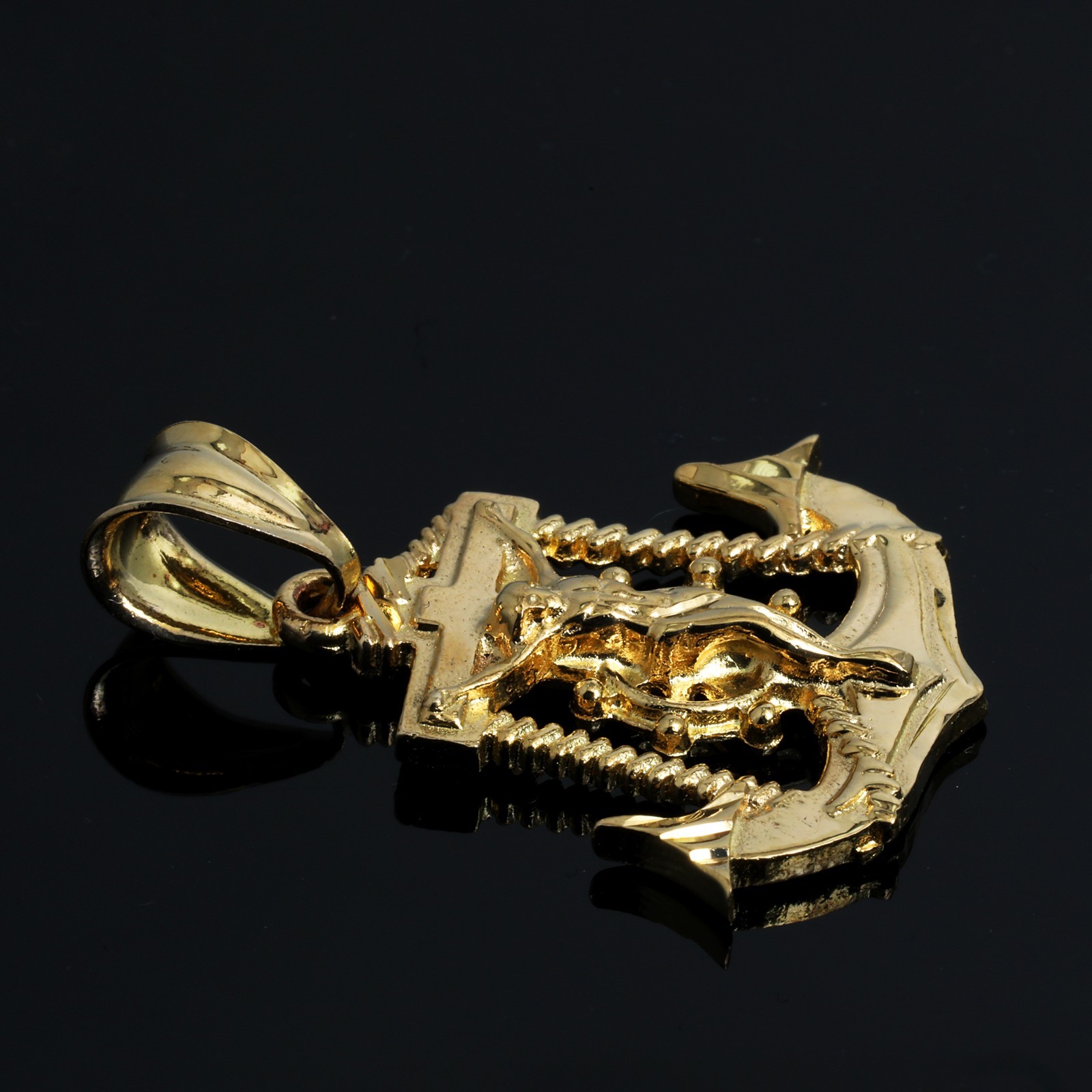 Jesus Anchor Charm Pendant 14k Gold Plated Brass 5mm 20″ Cuban Choker Chain 03