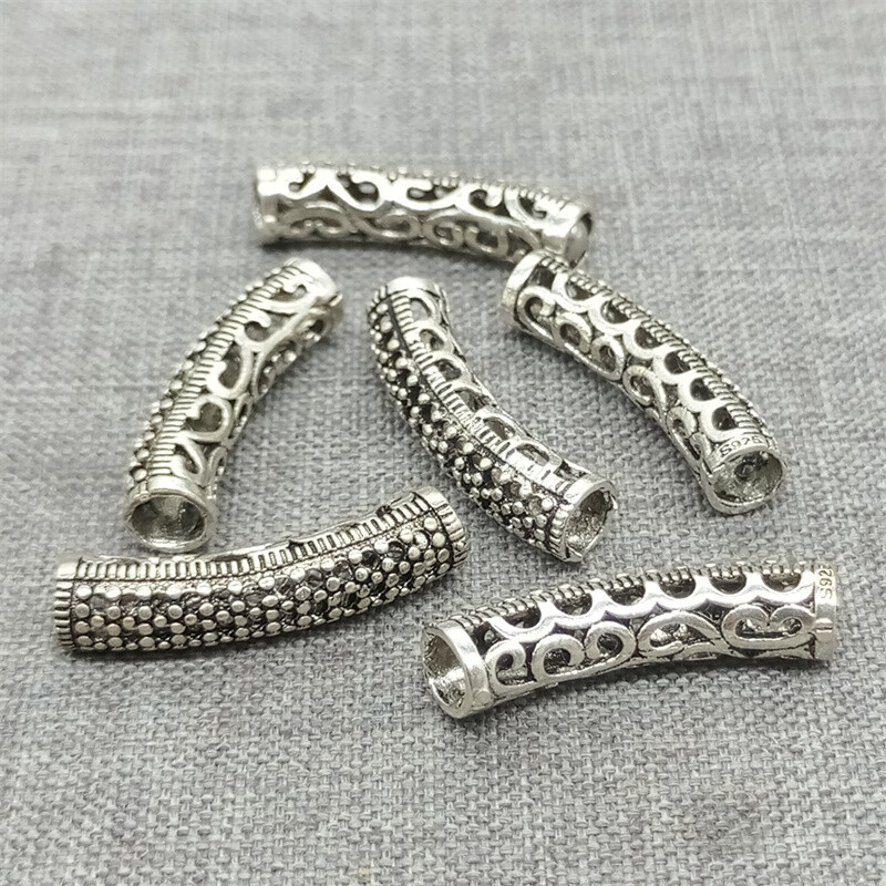 Sterling Silver Flower Tube Beads Floral Style for Bracelet