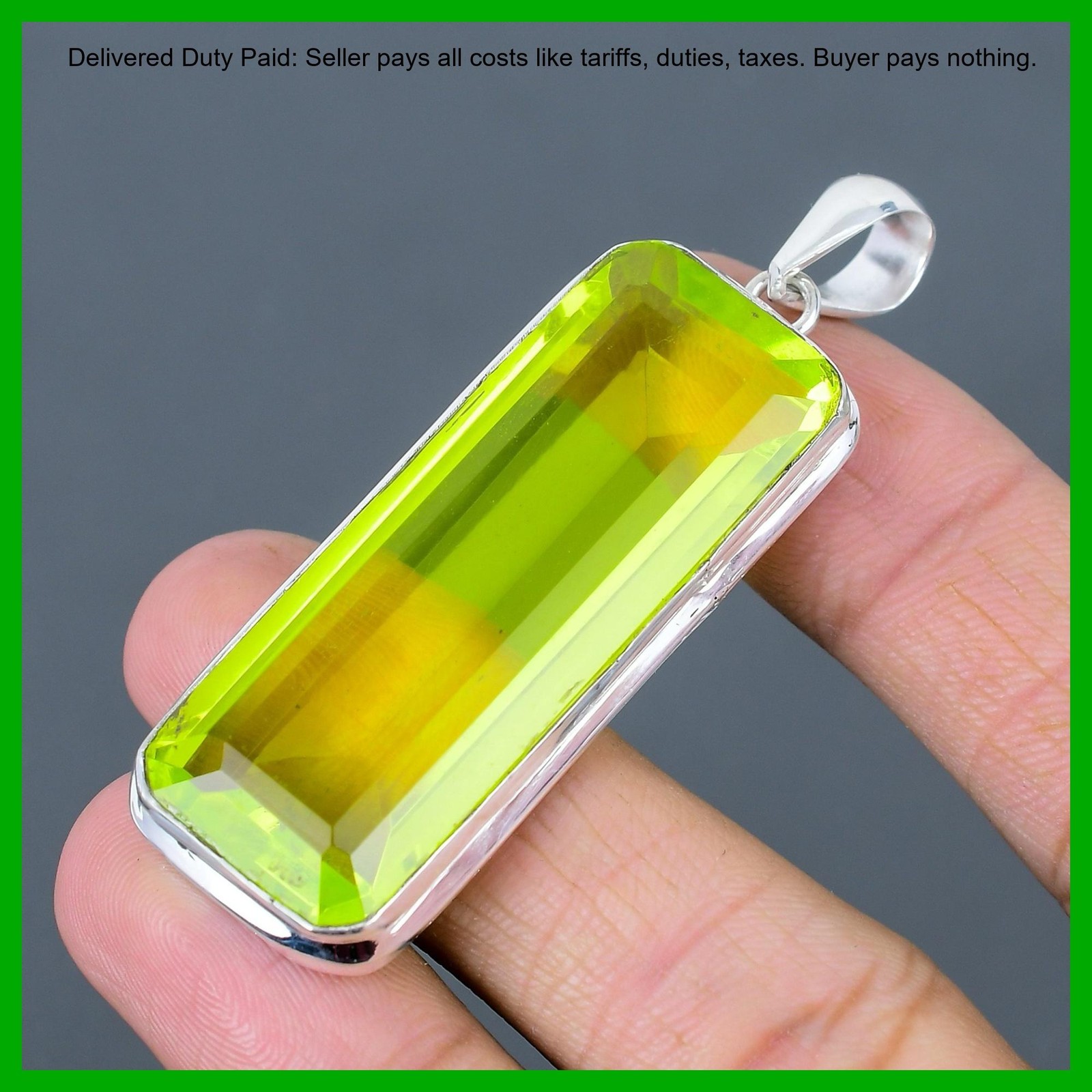 Radiant Natural Lemon Topaz 925 Sterling Silver Mother Bezel New Pendant Jewelry