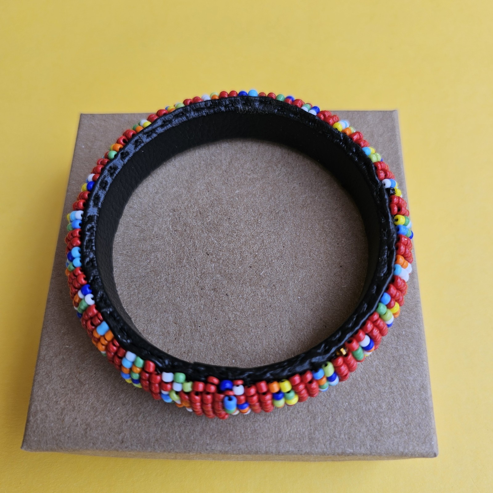 African- Maasai Beaded Leather Bangle Bracelet- Handcrafted in Kenya- New- d