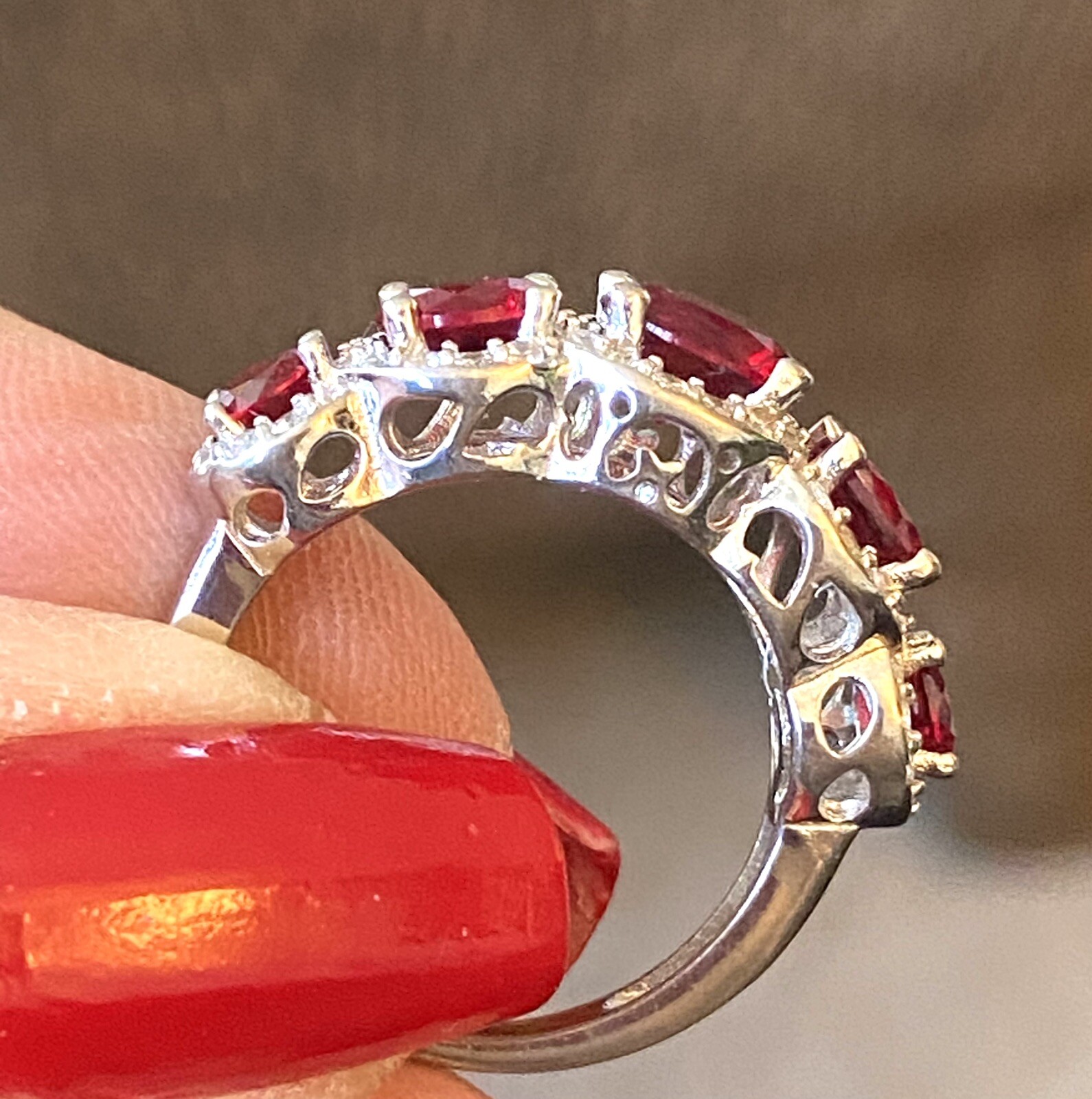 Fuzion Creations .925 Sterling Red & Clear Cubic Zirconia Ring Sz 5 $135 ❤️