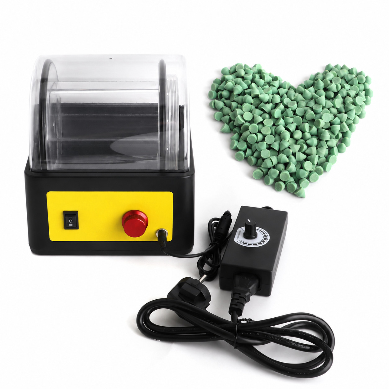 Jewelry Polisher Rotary Tumbler Machine Timer w/ Green Polishing Media