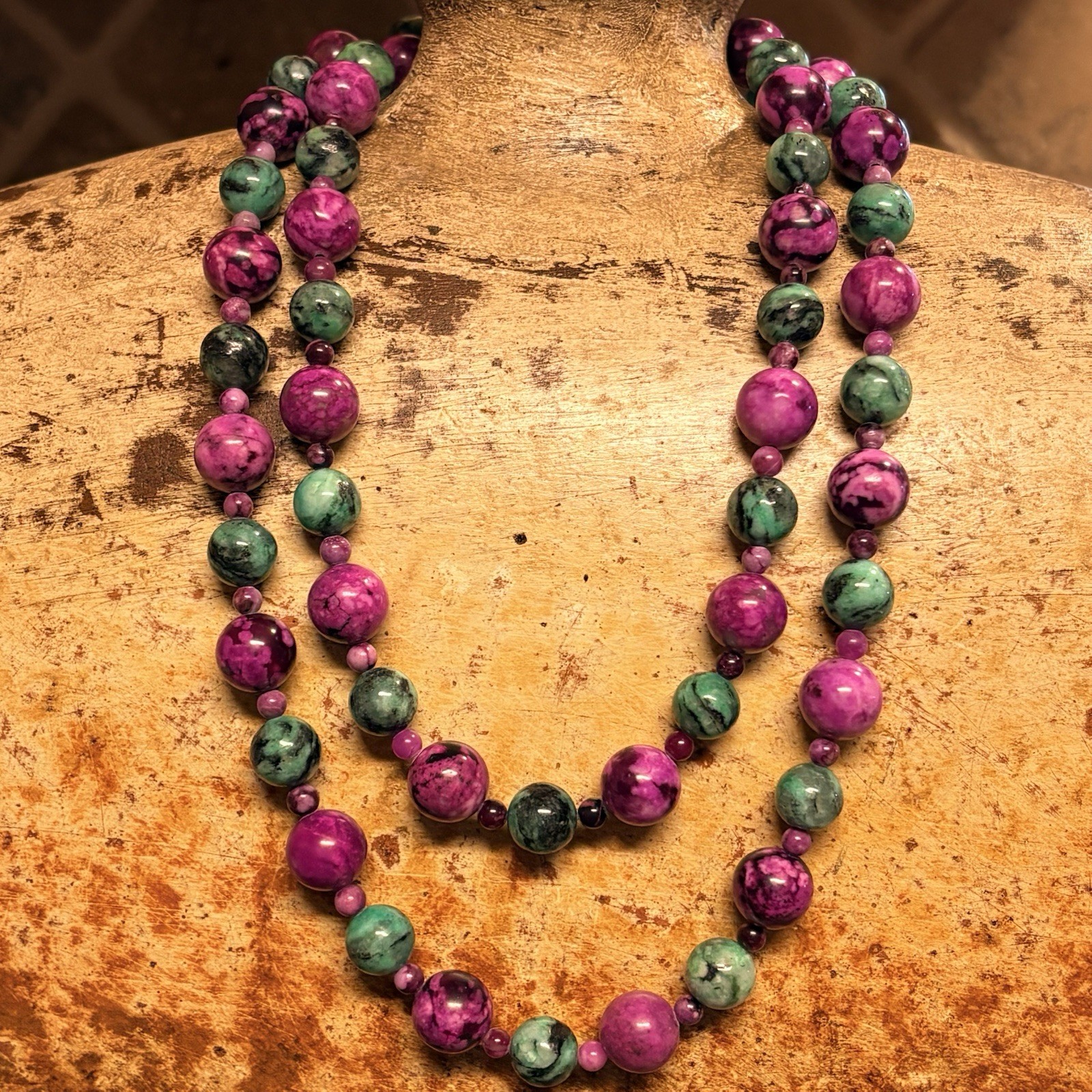 Mine Finds by Jay King Necklace 36 Inch Sterling, Plum & Green Epidote Beads DTR