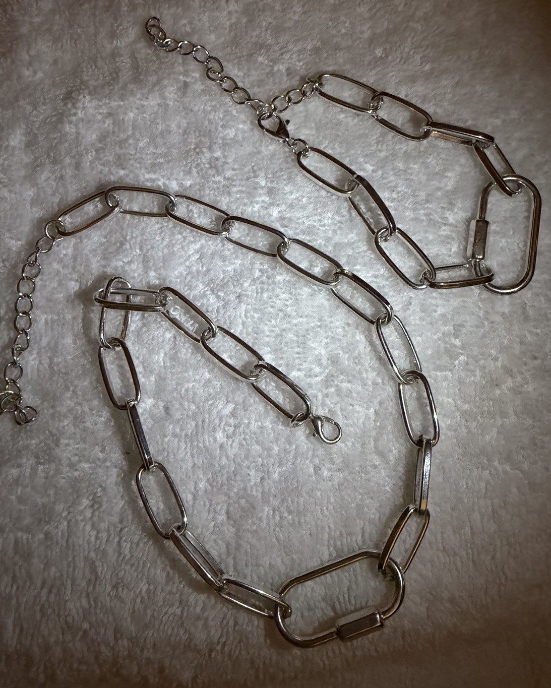 Silver Tone Paperclip Bar Link Chain Necklace, Adjustable Extender Lobster Clasp