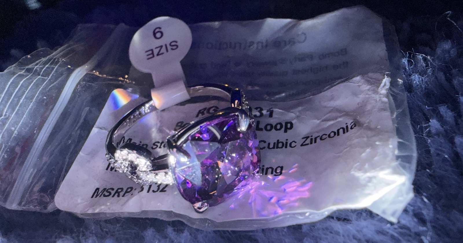 Bomb Party Boundless Loop Ring Amethyst On Cubic Zirconia Rhodium Plated Size 9