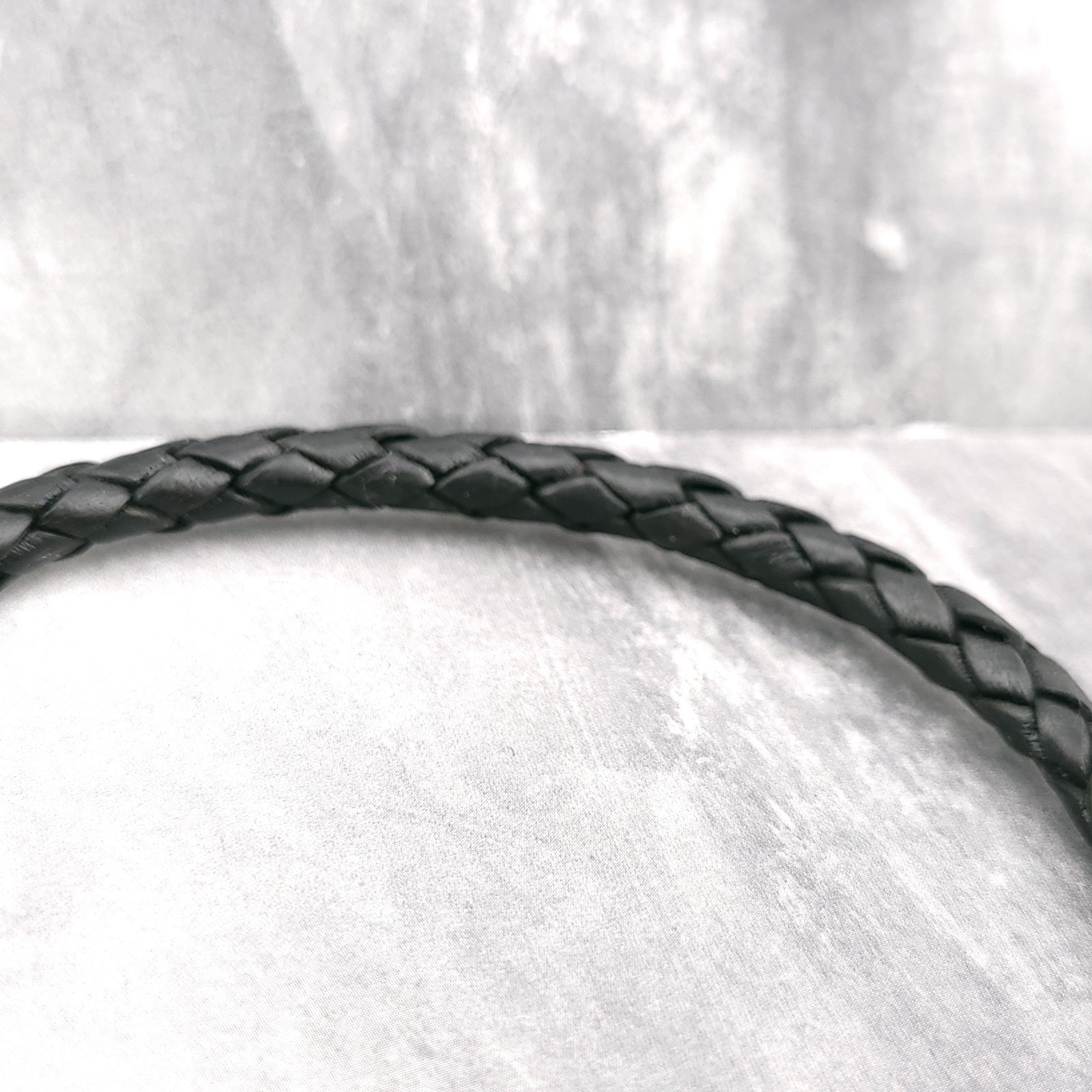 David Yurman Mens 6mm Black Leather Chevron Bracelet Sterling Silver 8 Inch