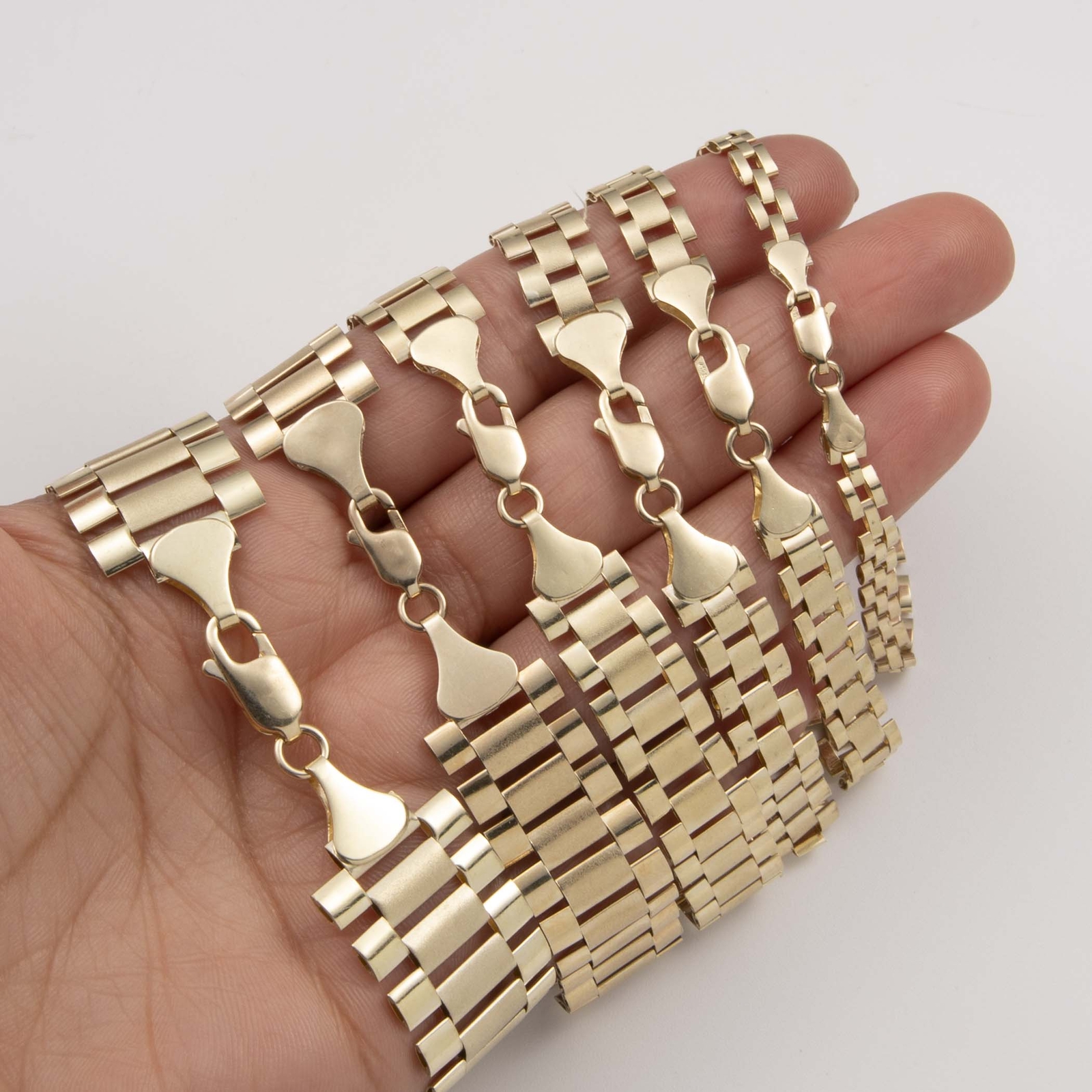 10K Yellow Gold Reversible Rlx Railroad Chain Bracelet All Sizes